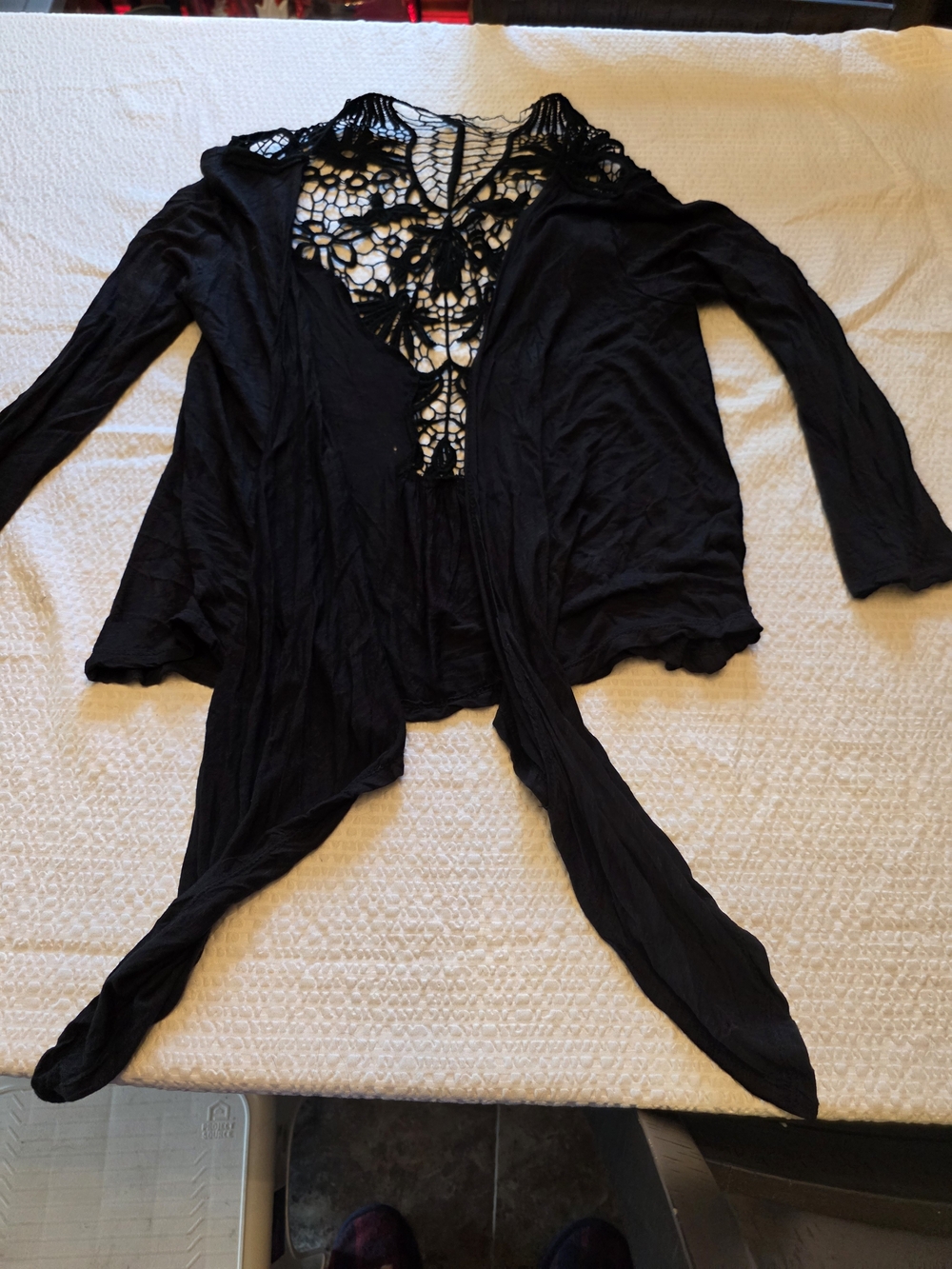 Women's Black Crochet-Back Lightweight Cardigan